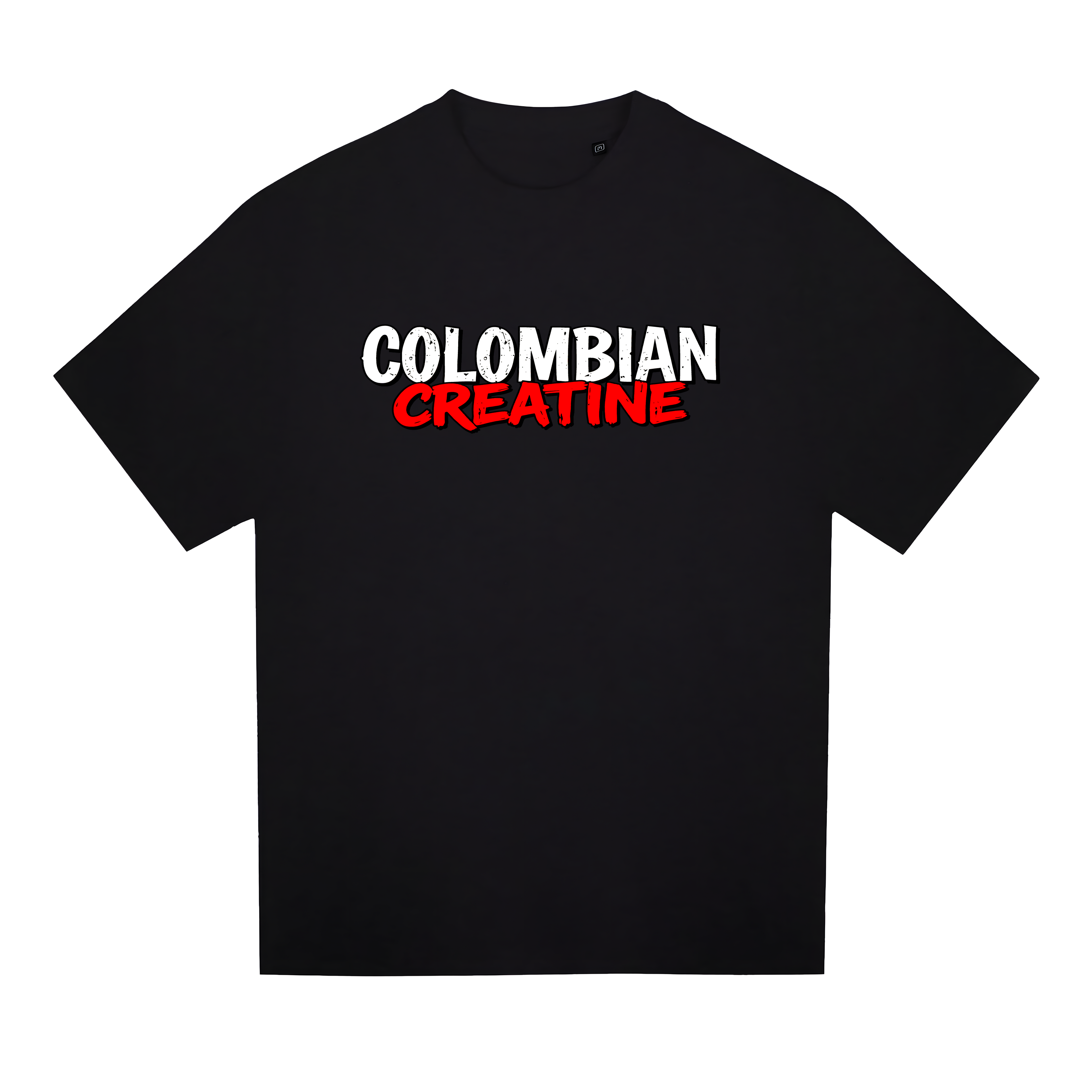 Two-Tone Distressed heavyweight tee 300GSM by Colombian Creatine – dark oversized streetwear graphic, front