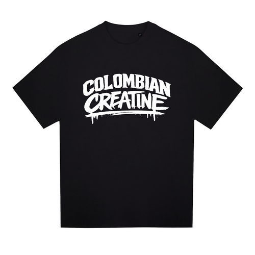 Arch Drip heavyweight tee 300GSM by Colombian Creatine – dark oversized streetwear graphic, front