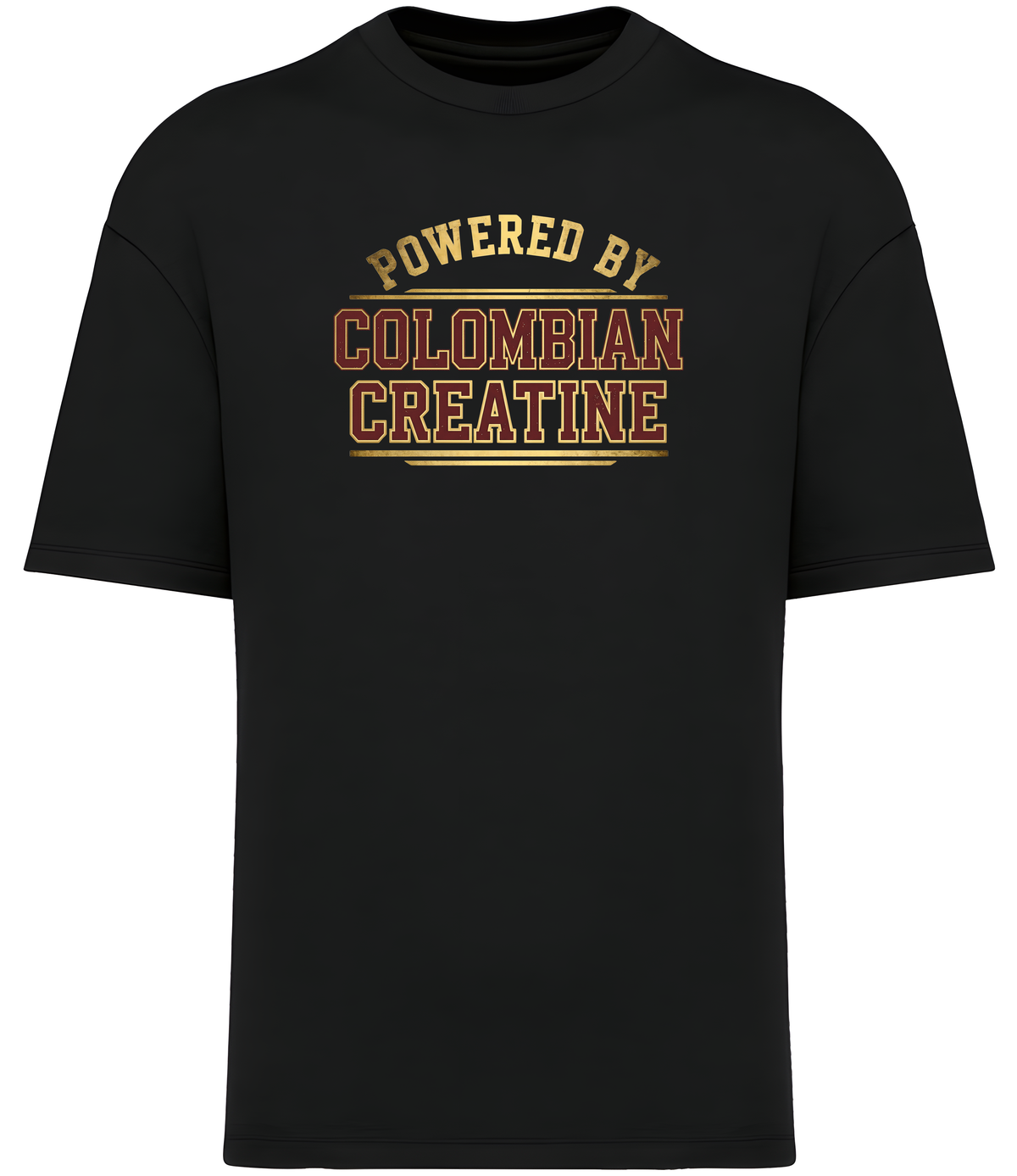 Powered By Colombian Creatine premium vintage tee 300GSM – Black, front