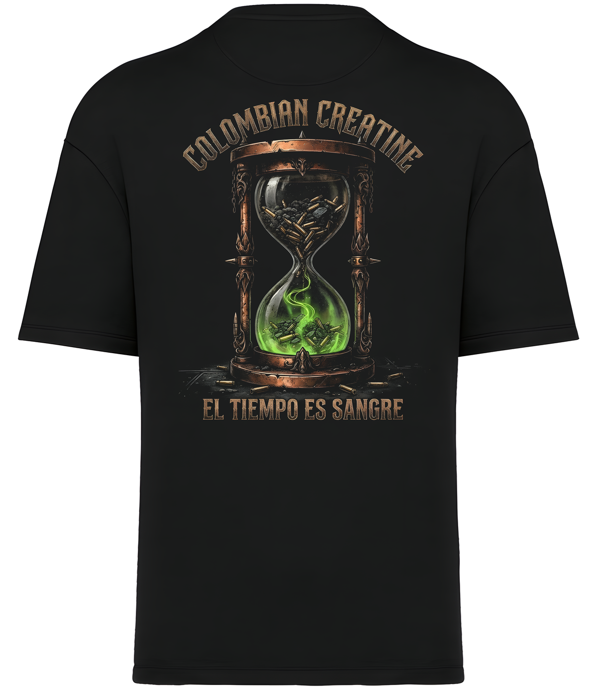 El Tiempo Es Sangre premium heavyweight tee 300GSM by Colombian Creatine – organic cotton oversized streetwear, back