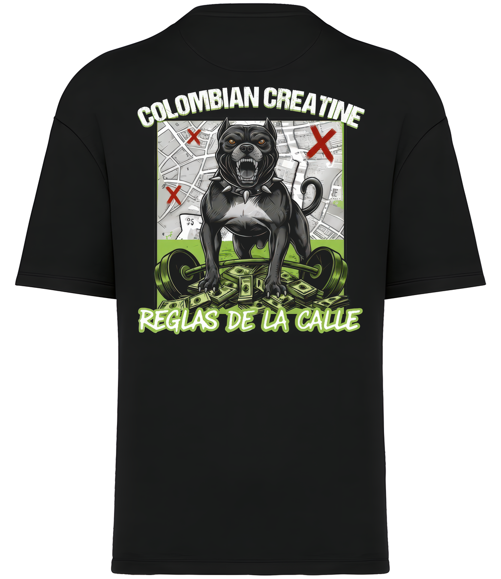 Reglas de la Calle premium heavyweight tee 300GSM by Colombian Creatine – organic cotton oversized streetwear, front