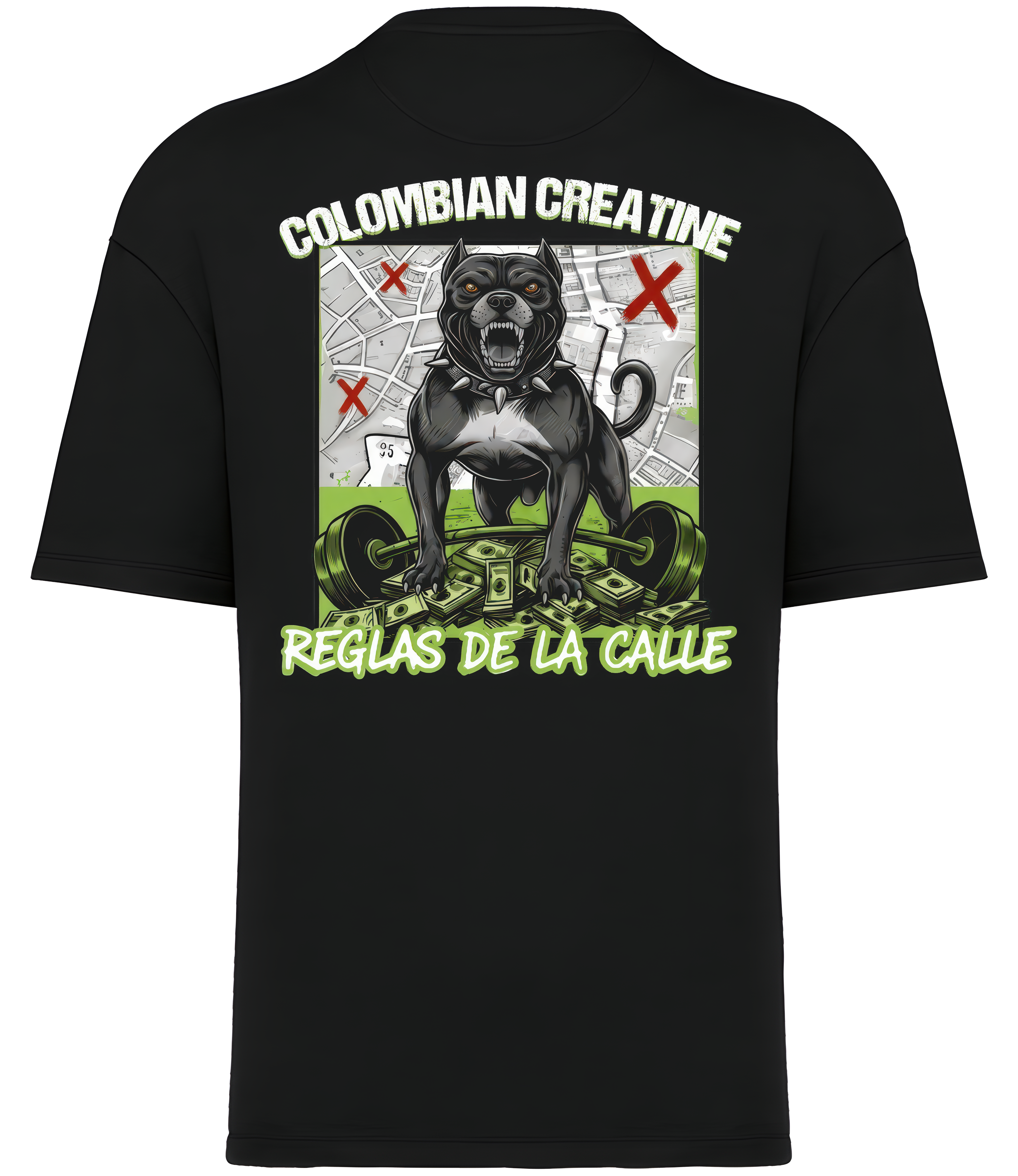 Reglas de la Calle premium heavyweight tee 300GSM by Colombian Creatine – organic cotton oversized streetwear, front