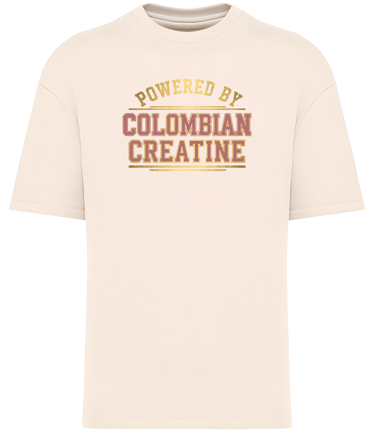 Powered By Colombian Creatine premium vintage tee 300GSM – Ivory, front