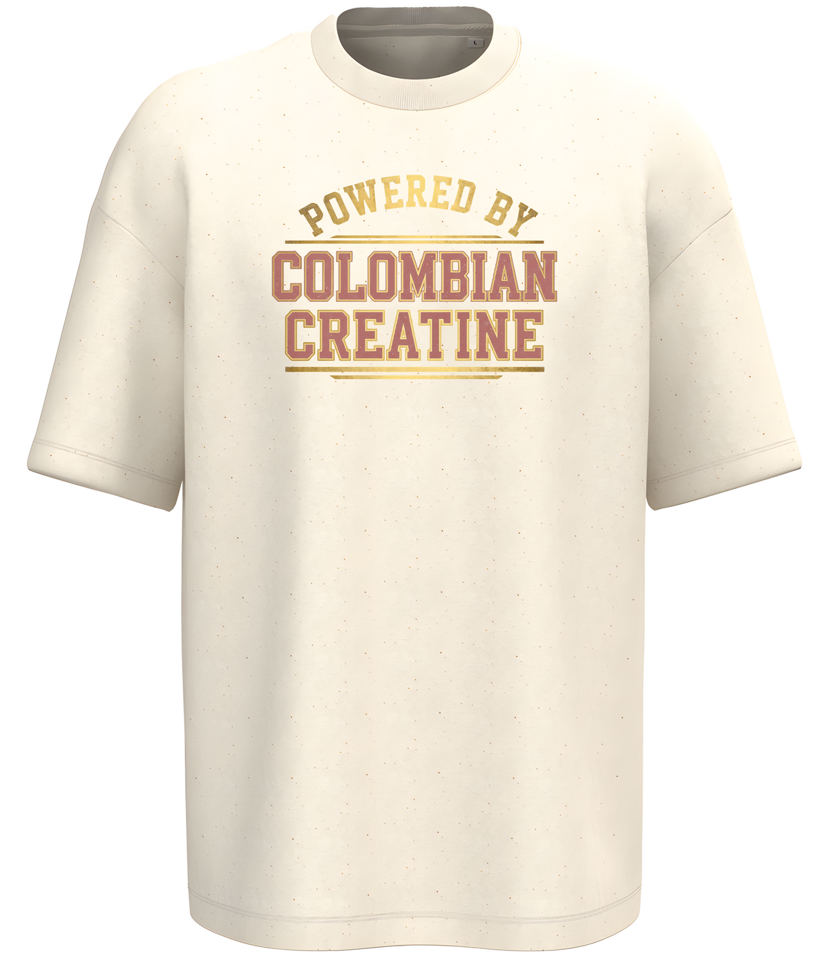 Powered By Colombian Creatine premium vintage tee 300GSM – Natural, front