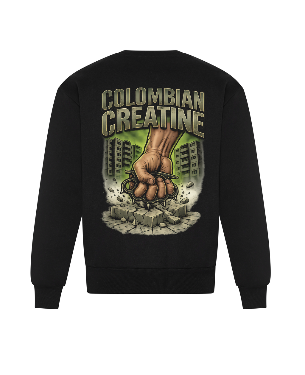 Concrete Jungle Knuckle Duster heavyweight sweatshirt 440GSM by Colombian Creatine – dark streetwear, front