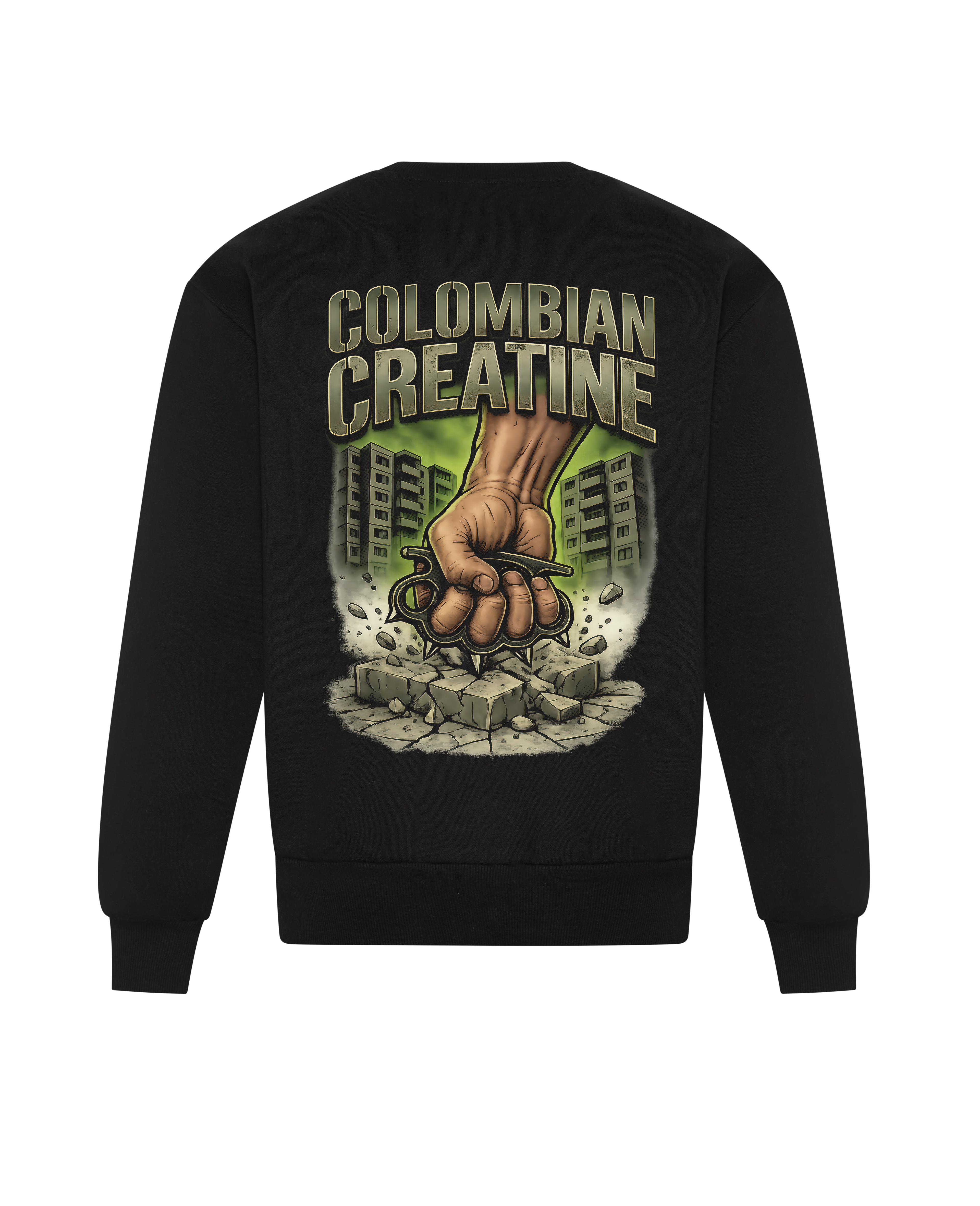 Concrete Jungle Knuckle Duster heavyweight sweatshirt 440GSM by Colombian Creatine – dark streetwear, front