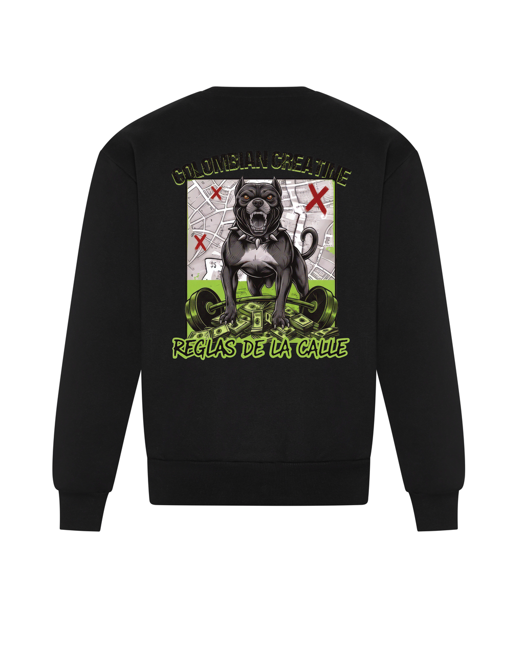 Reglas de la Calle heavyweight sweatshirt 440GSM by Colombian Creatine – dark oversized streetwear, front