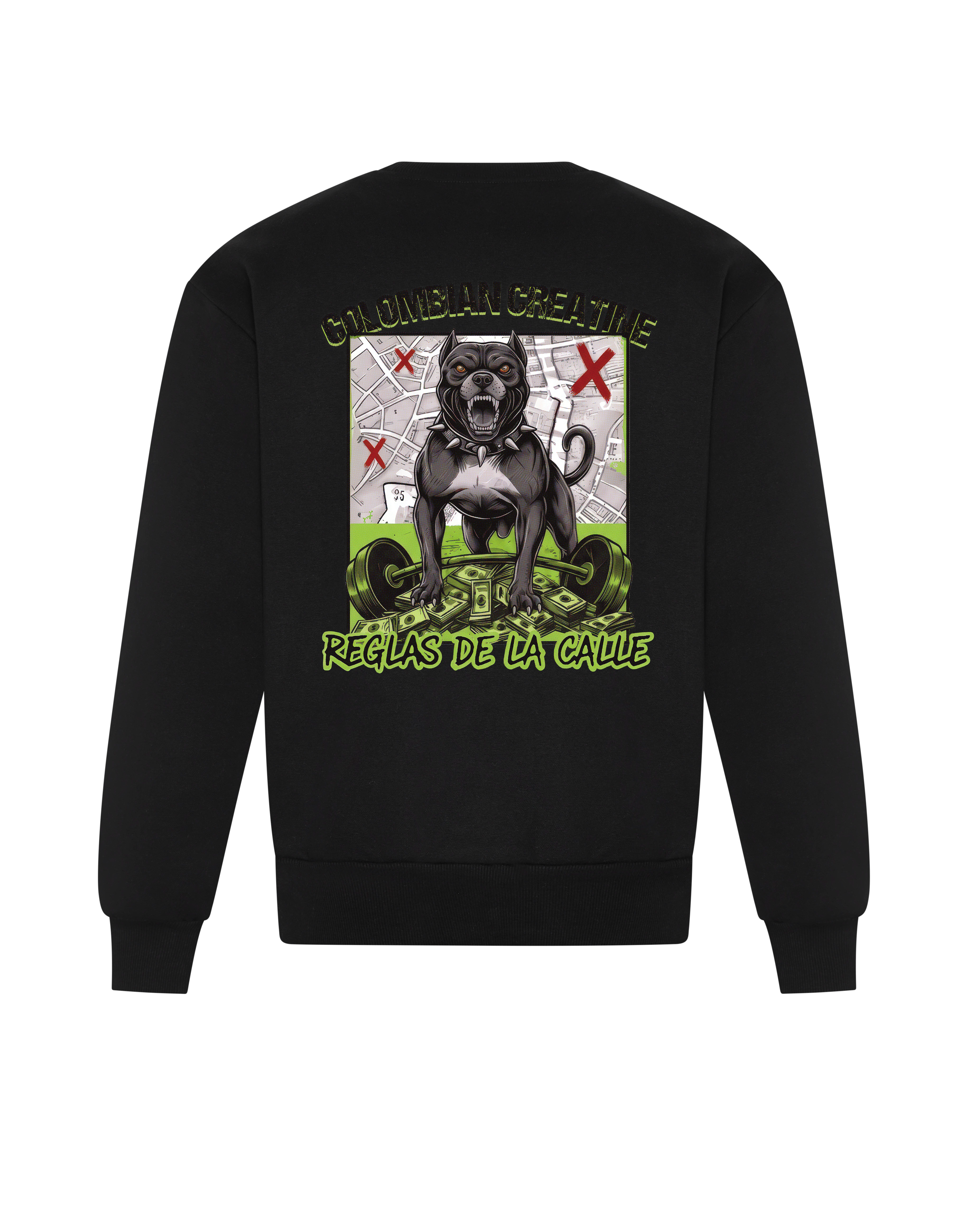 Reglas de la Calle heavyweight sweatshirt 440GSM by Colombian Creatine – dark oversized streetwear, front