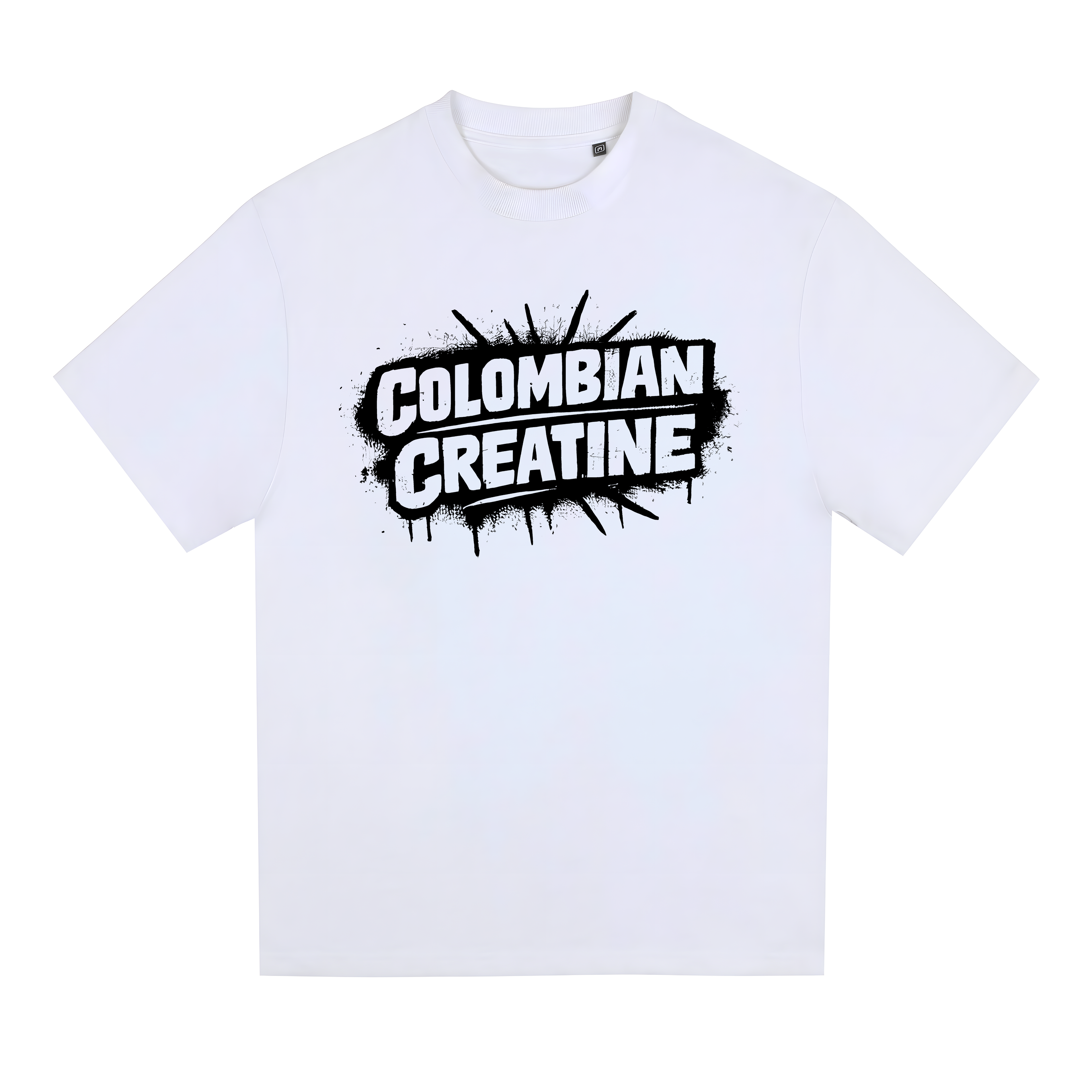 Splat Block heavyweight tee 300GSM by Colombian Creatine – dark oversized streetwear graphic, front