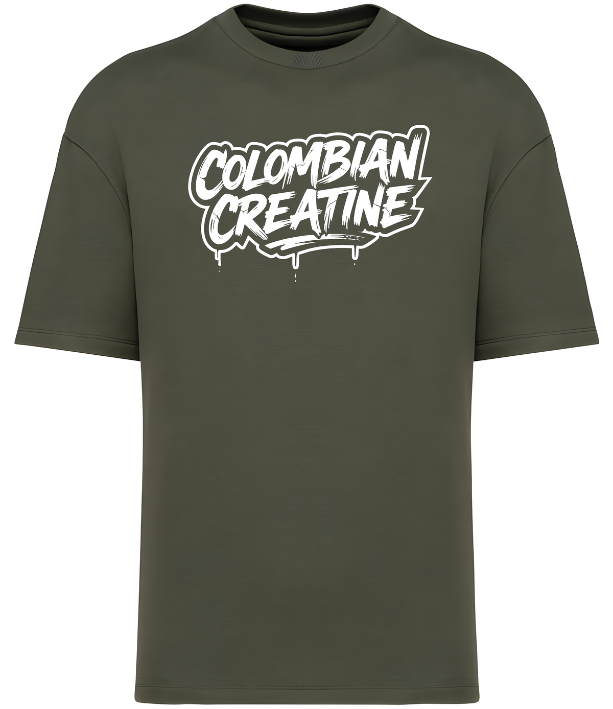 Liquid Script premium vintage tee 300GSM by Colombian Creatine – Khaki, front